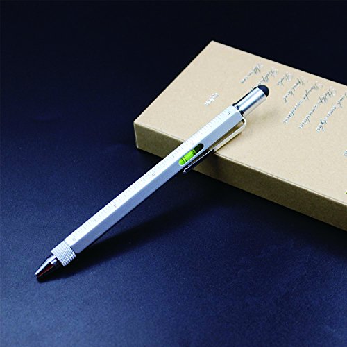 6 In 1 Multitool Pen With Gift Box - Includes 1 Ballpoint Pen, Universal Stylus Pen, Ruler,Flat And Phillips Screwdriver Bit, Level Gauge - The Perfect Multi-Function Gadget (Model B, 1Pcs Light Grey) #TOP7