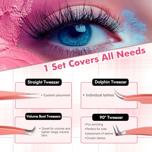 Kit de 4 pinces à cils extensions volume et isolation courbe 90