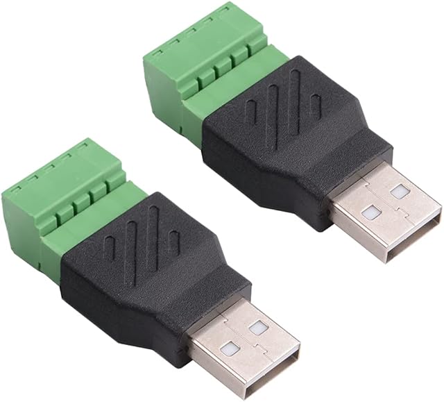 iYueMps USB 2.0 Screw Terminal Block Adapter,USB Terminal Adapter,USB 2.0 Type A Male to 5pin Screw Terminal Connector for Charging and Data Transfer (2pcs Male)