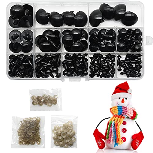 308Pcs Plastic Safety Eyes with Washers(6-24mm), Includes154pcs Plastic Safety Eyes and 154pcs Safety Washers, Black Eyes for Crafts, Dolls Making, Child Toys/Plush Toys/Handmade Toys