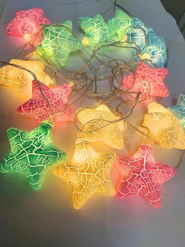 Image of Xenith 14 LED Crackle Star Shape Pastel Fairy String Lights for Baby Kids Room Diwali Christmas Festival Birthday Wedding Party Indoor Outdoor Garden Decoration (Multicolor, 3.5 Meter)