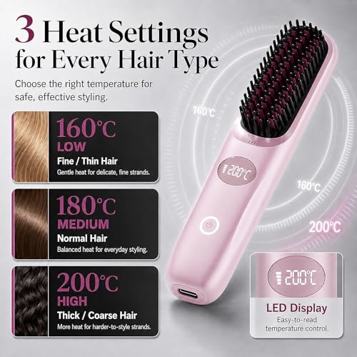 Cepillo alisador de pelo portátil inalámbrico rosa miniatura 7