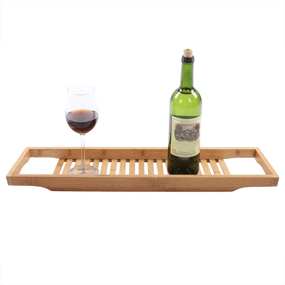 Modern Bath Tray Bathtub Storage Rack Shelf Organizer with Wine Glass Holder for Relaxing Soak