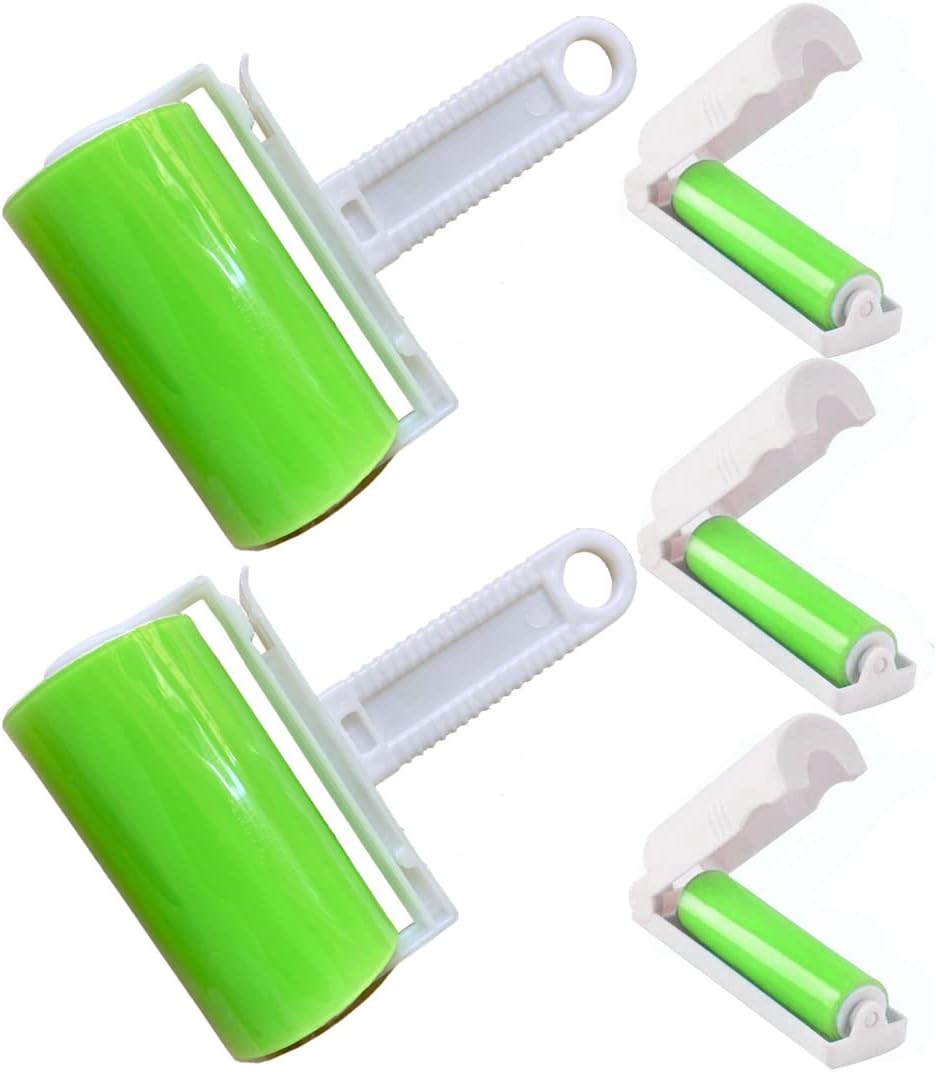 Sticky Gel Lint Roller 5 Pack, Reusable Washable Lint Roller Portable Pet Hair Remover Cleaner with Cover for Clothes, Pet Hairs, Carseats, Include Medium/Small Size (Green)