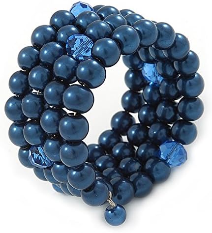 Avalaya Dark Blue Glass Bead Coiled Flex Bracelet - Adjustable - Image 4