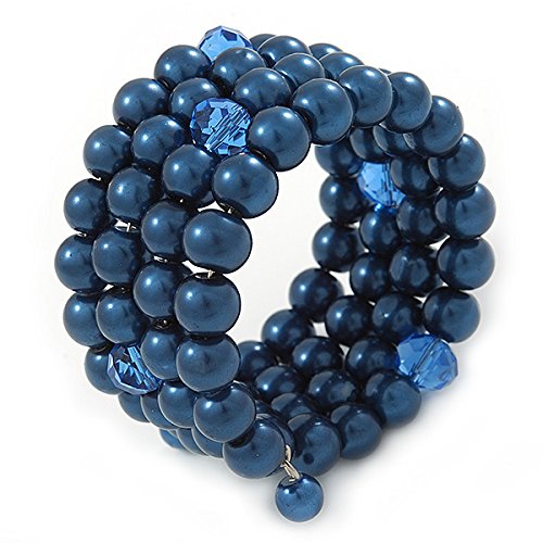 Pulsera de cristal azul oscuro ajustable con diseño flexible enrollado 3