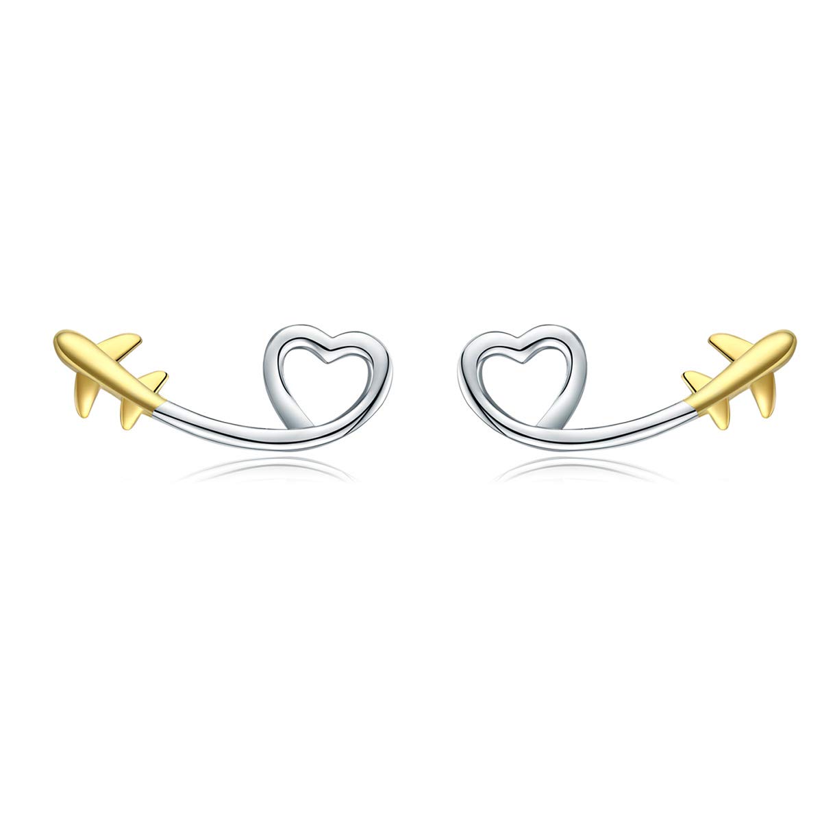 NEWL Orecchini a lobo a forma di cuore in argento Sterling 925 a forma di aereo, orecchini lunghi per ragazze, regali coreani