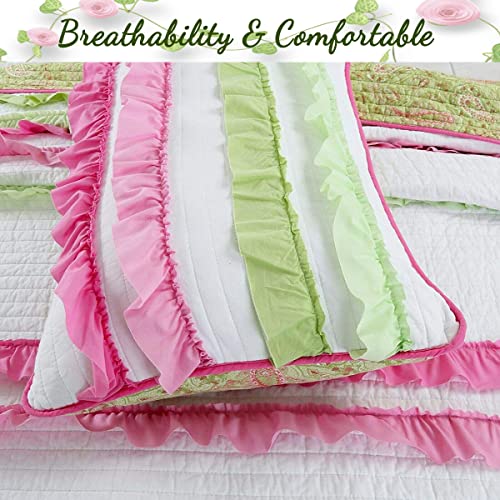 image for Cozy Line Home Fashionsn Chic Ruffles Pink Green Girl 100% Cotton Reve