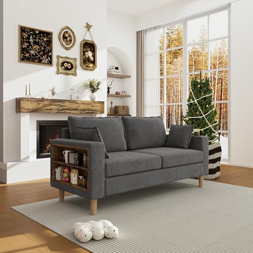 Yihomfy Canapé 2 Places en Tissu Chenille, Style Nordique, avec 2 Coussins, Coffre de Rangement et Porte-gobelet intégrés – Idéal pour Salon, Bureau et...