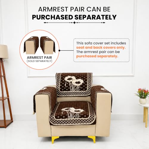 Image of Homerz Premium Chenille Fabric Sofa Cover | Soft, Durable & Dustproof | Decorative Couch Cover (Florida Coffee, 1 Seater, Seat Cover with Backrest)