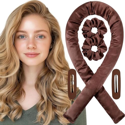Sylona XL Satin Heatless Hair Curler Set Heatless Curls for an Overnight Blowout Jumbo Curling Rod Headband Comfortable Hair Curlers to Sleep In for Frizz-Free No Heat Damage Styling - Brown