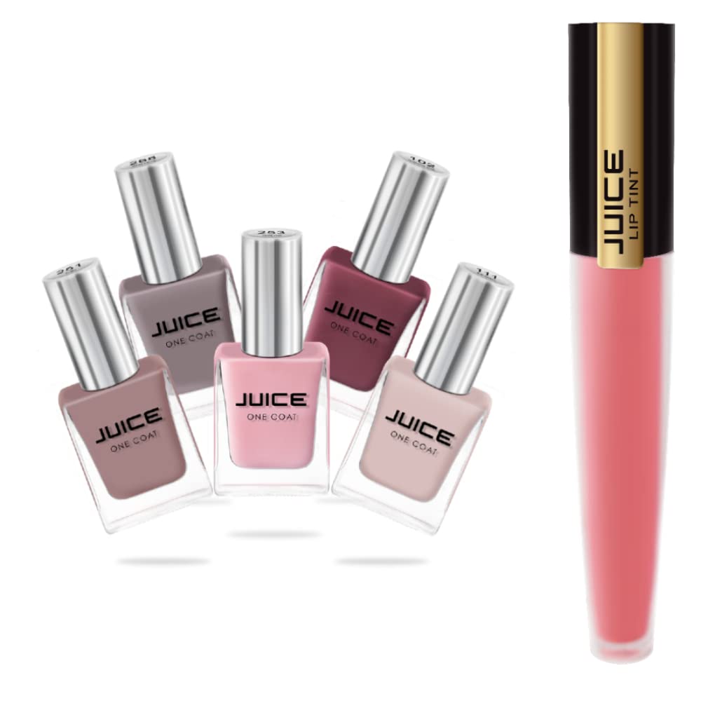 JUICE Quick-dry, Long Lasting, Chip Resistant, Gel Finish, High Gloss, F&D APPROVED COLORS & PIGMENTS 5 in 1 Nail Polish Combo 32 & 1 LIPTINT M94-image-42