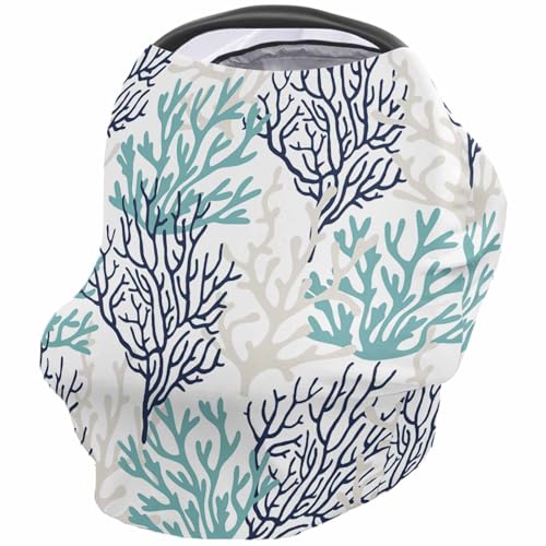 Nursing Cover for Breastfeeding Scarf, Ombre Blue Coral Sea Lives Baby Car Covers Super Soft Multi Use for Canopy Shopping Cart Cover Blanket Stroller Cover