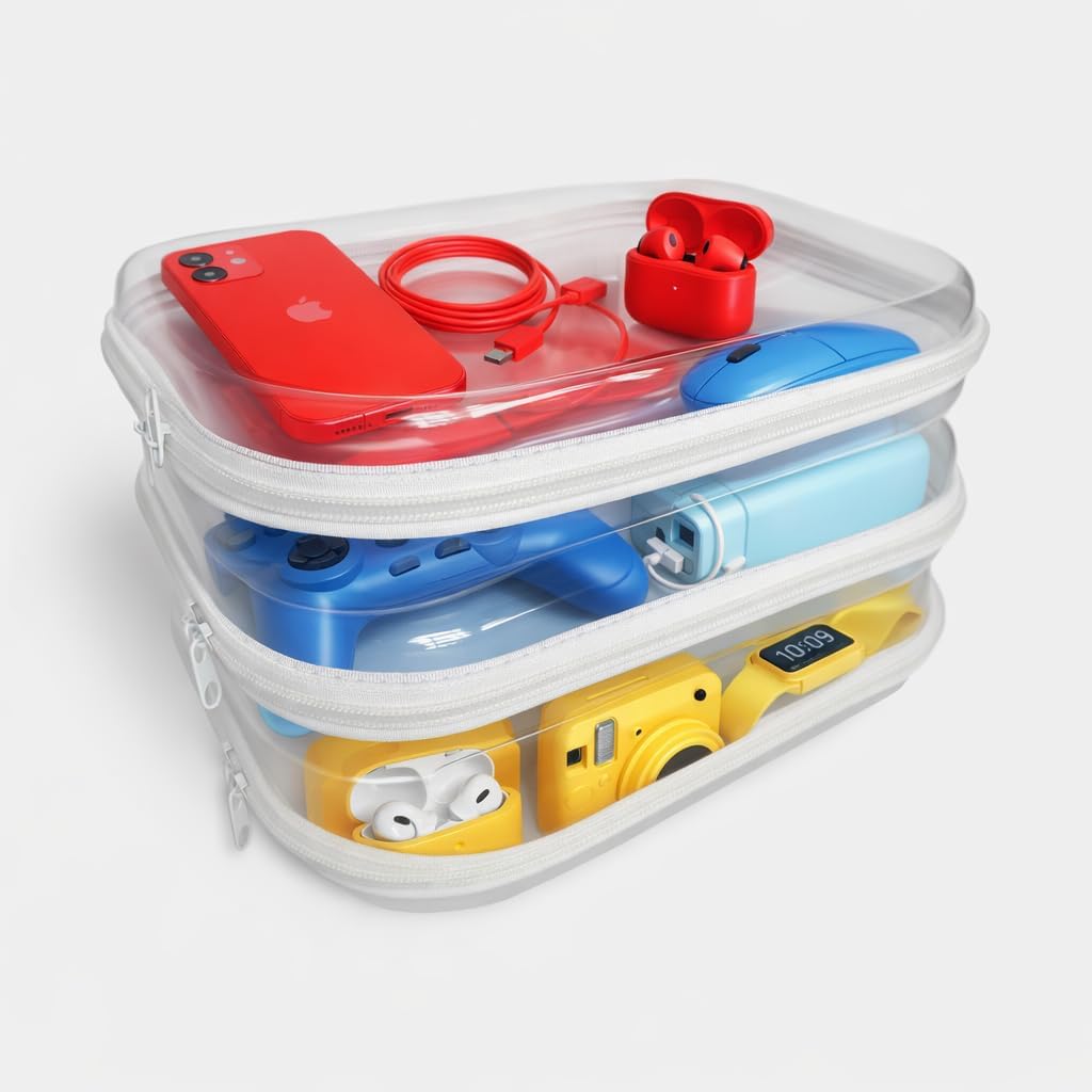 Clear Hard Shell Storage Case Set with Zipper, Transparent Organizer Box with Lid, Hard-Sided Pencil and Supply Containers, transparent cases for office or assorted tasks, large clear zippered pouch