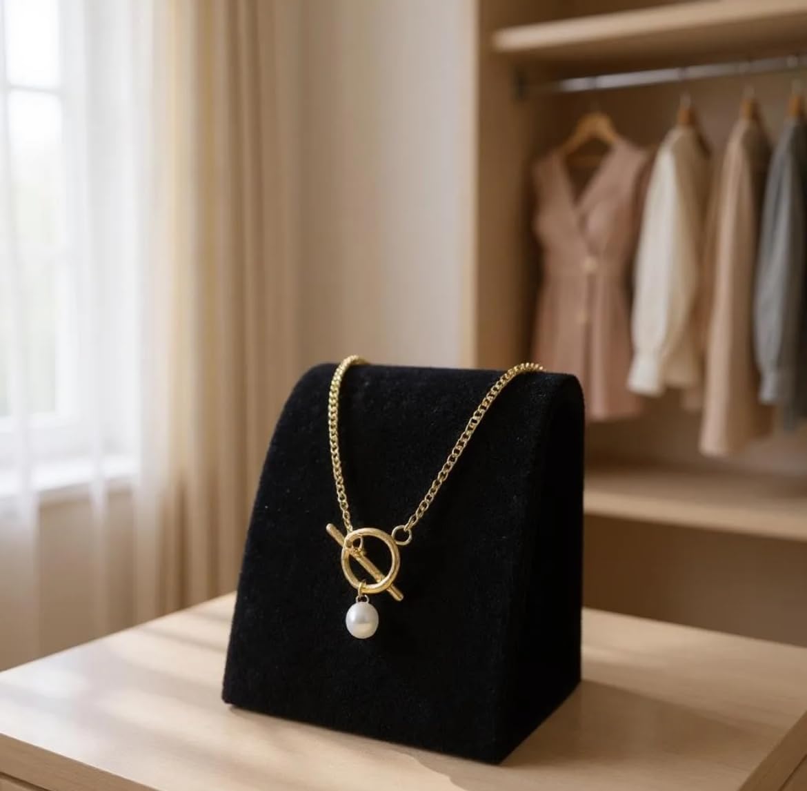 Baroque Freshwater Pearl Pendant Necklace 18K Karat Gold Plated Mothers Day Gift for Women - Real Pearl Necklace with Toggle Chain - 23 Inch Chain Gold Plated Jewelry, Nickel Free, Hypoallergenic - Image 7