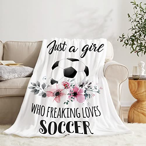 Multi-Styles Just A Girl Who Loves Soccer Throw Blanket Quilt Bedspread Flannel Ultra Soft Microfiber Luxurious Warm Cozy Bed Camping Couch Home Decor (L 80"X60" Inch For Adult) #TOP4