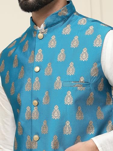 Image of SOJANYA (Since 1958 Men's Silk Blend Kurta Pyjama With Nehrujacket Set