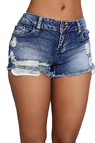 Jumojufol La Mujer Es Elegante Distressed Skinny Hot Shorts Jeans Denim Pantalones Blue L