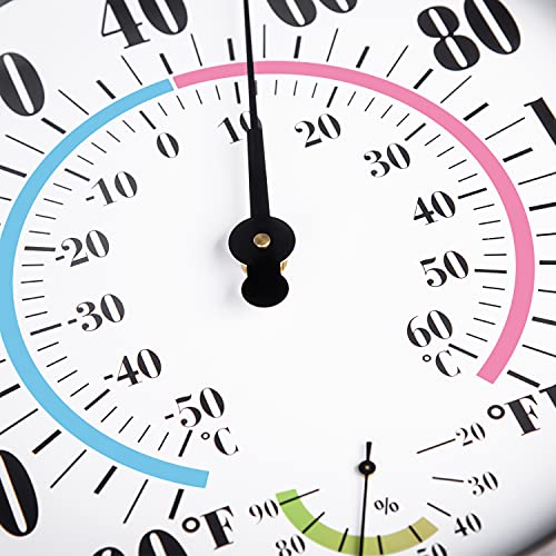 12'' Indoor Outdoor Thermometer Hygrometer - Premium Steel Outdoor Thermometer Large Numbers, Hanging Wall Thermometer Hygrometer For Home, Garden, Patio (No Battery Required) #TOP7