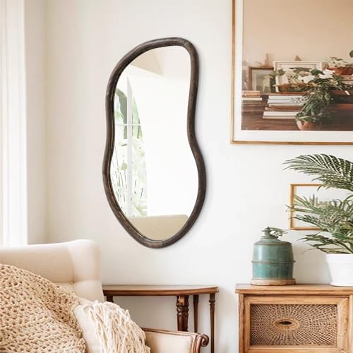 FEUFOAM Asymmetrical Wall Mirror Rustic Farmhouse Irregular Mirrors Wood Framed Mirror for Wall Brown Decorative Hanging Mirrors for Living Room Bedroom Entryway - Image 6
