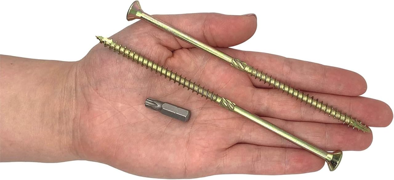 (Pack of 80) Yellow Zinc Plated Steel 1/4" x 5-1/2" (6.0 x 140 mm) Wood Screws Torx Head Type 17 Countersunk Chipboard Screws