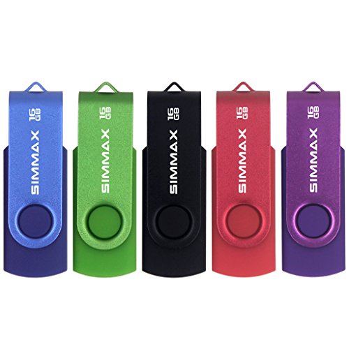 SIMMAX pamięć USB 5 szt. 16 GB pamięci Memory Stick obrotowa konstrukcja USB 2.0 dysk flash dysk kciuków pendrive (16 GB niebieski zielony czarny czerwony fioletowy)