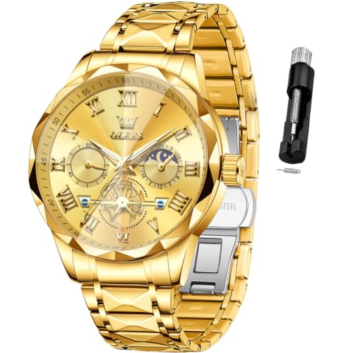 Image of OLEVS Watches for Men Luxury Diamond Casual Large Dial Watches Stainless Steel Waterproof Business Dress Analog Luminous Date Mens Watches