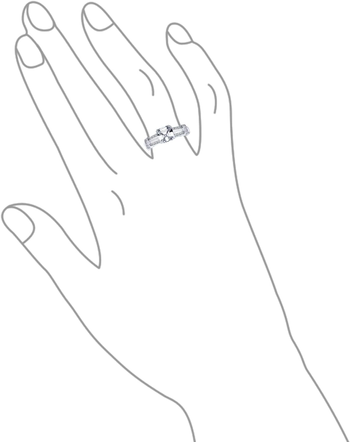 Personalize Three Stone Past Present Future Art Deco Style 2CT Canary Yellow AAA CZ Square Princess or Emerald Asscher Cut Engagement Ring For Women Baguettes Side Stone Band .925 Sterling Silver - Image 5