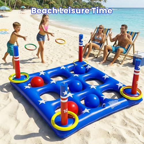 Pool Party Toys Games Set - Giant Inflatable Tic Tac Toe Float Game, Outdoor Pool Games for Adults Kids Family Pool Toys for 2-10 Players, Fun Swimming Beach Yard Activities with 10 Balls for Ages 6+ — view 5