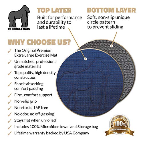 Premium Extra Large Exercise Mat - 8' x 4' x 1/4" Ultra Durable, Non-Slip, Workout Mats for Home Gym Flooring - Jump, Cardio, MMA Mat - Use with or Without Shoes (96" Long x 48" Wide x 6mm Thick)