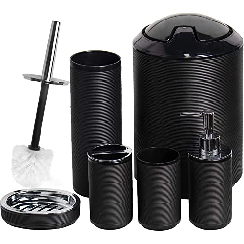 CERBIOR Bathroom Accessories Set 6 Piece Bath Ensemble Includes Soap Dispenser, Toothbrush Holder, Toothbrush Cup, Soap Dish for Decorative Countertop and Housewarming Gift, Black