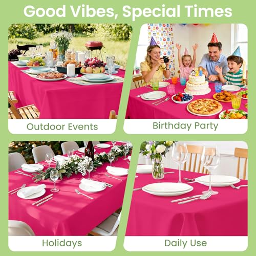 Image of LANLISA 4 Pack Hot Pink Plastic Tablecloth, 54 x 108 Inch Rectangle Table Cloth Disposable, Valentines Day, Easter Party, Mothers Day Decorations Tablecloths, Plastic Cover