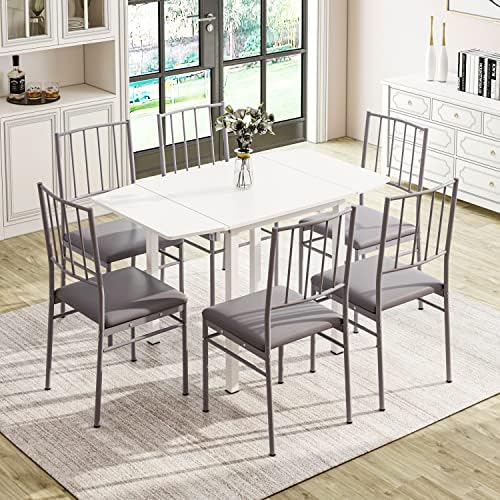 JEFFORDOUTLET Dining Table,Drop Leaf Rectangle Extendable Kitchen Tables 4 to 6 Seat Space Saving Dining Table