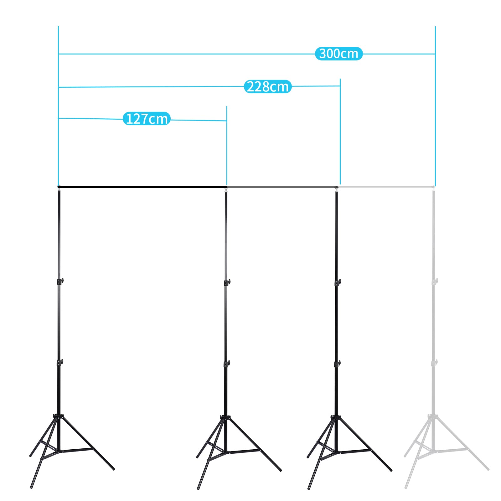 Supporto Fondale Fotografico Regolabile 2x3m, Supporto di Fondale Fotografico, Alto Sfondo Regolabile Staffa, kit di supporto per sfondo con 4 Morsetti di Sfondo, Borsa per Fotografia.