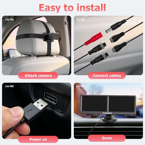 Image of Itomoro Baby Car Camera for 2 Kids - 7 inch HD 1080P Split Screen, USB Powered Dual Car Camera Monitor with 150 Wide View & IR Night Vision, 360 Adjustable, Easy USB Installation for SUVs /Minivans