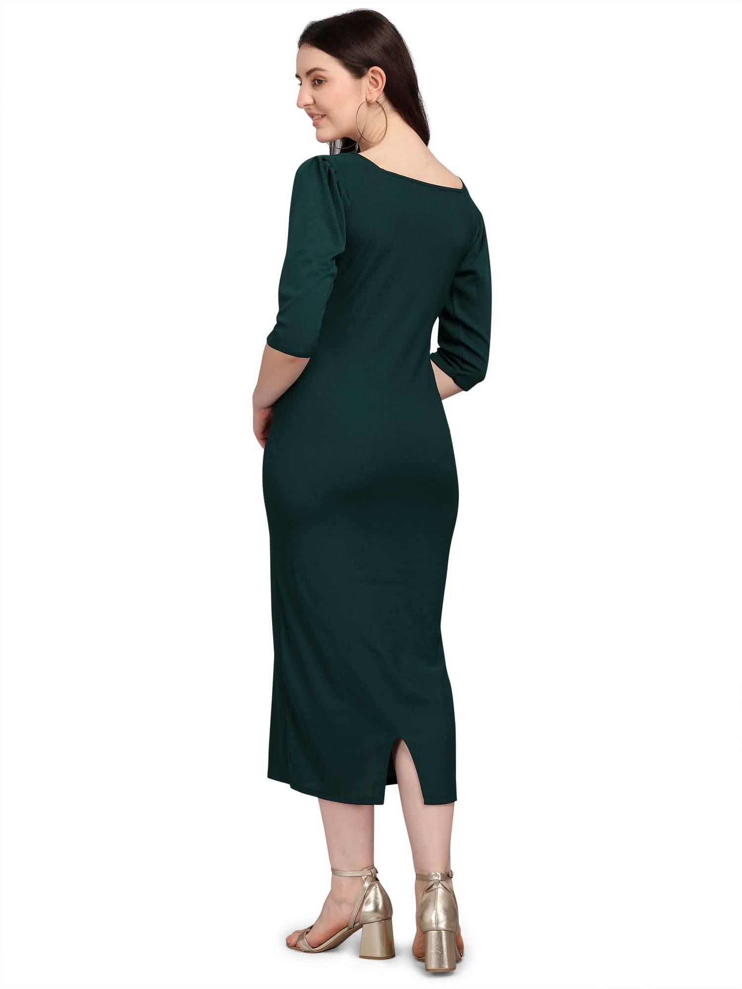 Purvaja Women's Corduroy Bodycon Midi Dress (Ruby-135-Gn-Xl_Green