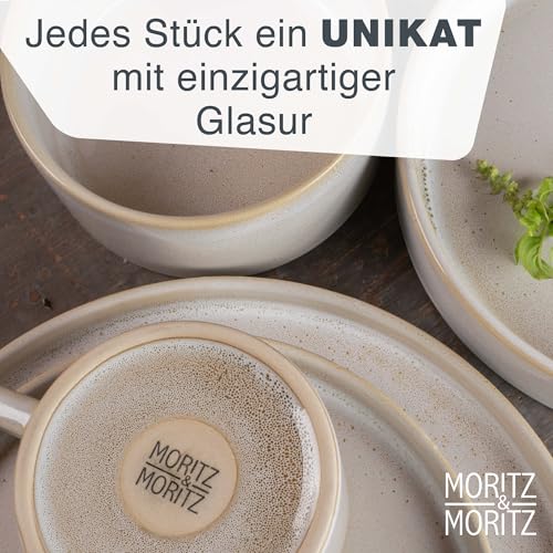 Moritz & Moritz CASTELLO 20-teiliges Geschirrset 4 Personen Beige - Teller Set aus Steinzeug - Geschirr Set Beige aus je 4 Dinnerteller, 4 Dessertteller, 4 Suppenteller, 4 Schüsseln und 4 Tassen