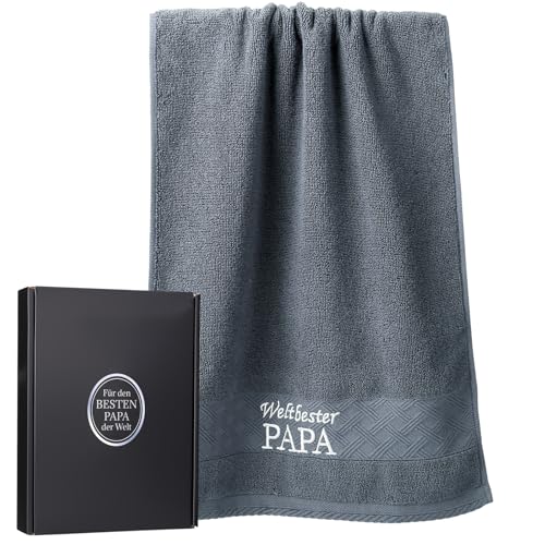 Johamoo Vatertagsgeschenk für Papa, Papa Geschenk Weltbester Papa Handtuch (35x75 cm) - Geschenkidee zum Geburtstag & Weihnachten - 100% Baumwolle - inkl. Geschenkbox