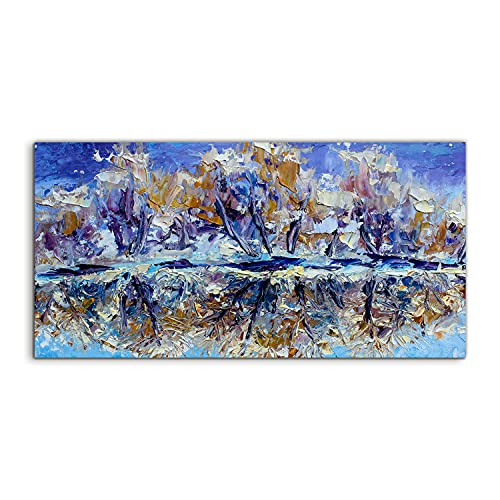 Tableau sur verre 140x70 salon decoration murale moderne paysage hiver