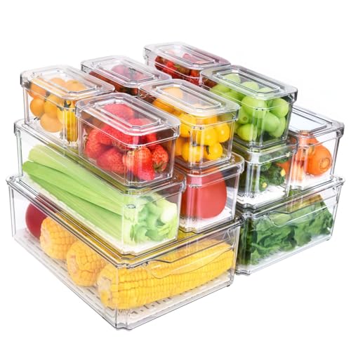 Consejos para Comprar Contenedor transparente disponible en línea. 41 Ausein Juego de 12 Organizadores de Refrigerador, Contenedores de Acrilico de Nevera Transparentes con Tapas, Recipientes para Congelar Alimentos sin BPA para Frutas y Verduras,...
