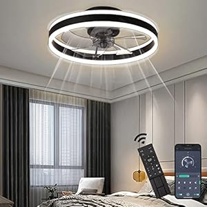 Modern Ceiling Fan with Reversible Light Kit LED Light with Remote Control Flush-Mounted 96 W Mute Fan for Kitchen Living Room Children’s Room (Black)