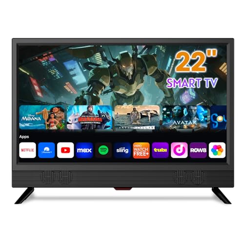 ZOSHING Smart TV de 22 pulgadas, pequeño televisor con entrada HDMI, sintonizador digital integrado/USB compatible con montaje en pared, para dormitorio, cocina, caravana, incluye control remoto