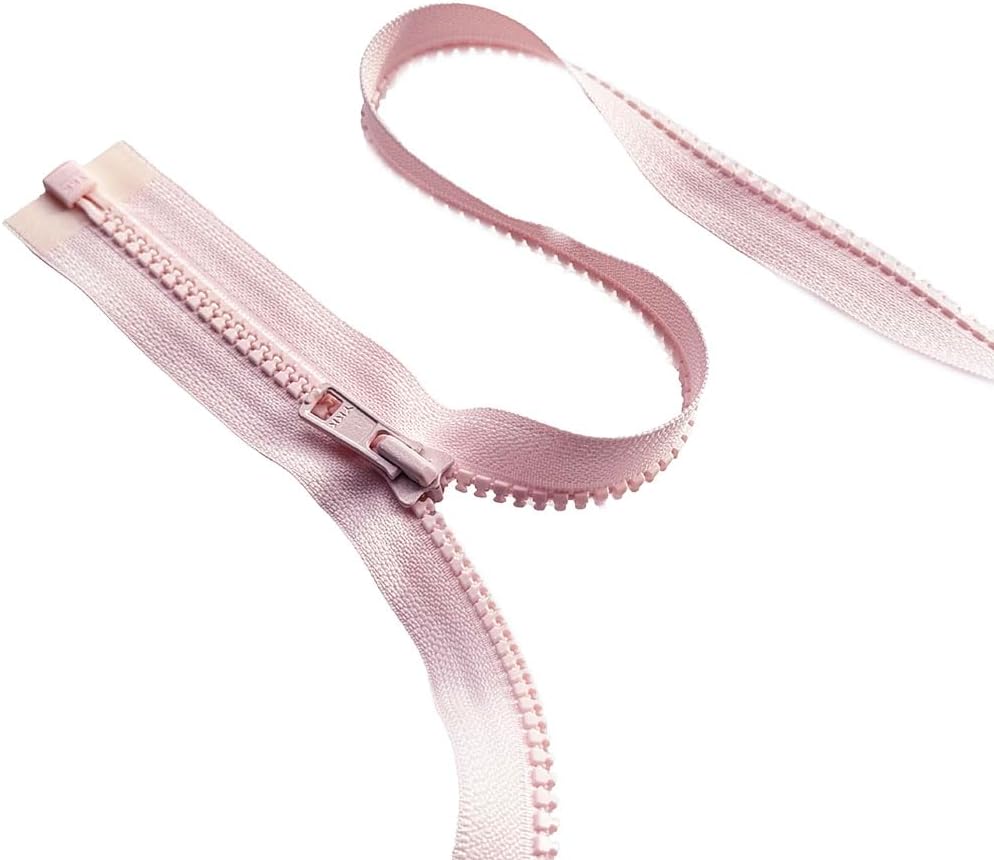 2pcs YKK #5 Molded Plastic One-Way Separating, Open-End Jacket Zippers Auto Pull - Tape Color: Pert Pink #511W - Choose Your Length (Pert Pink #511W, 24" Inches)