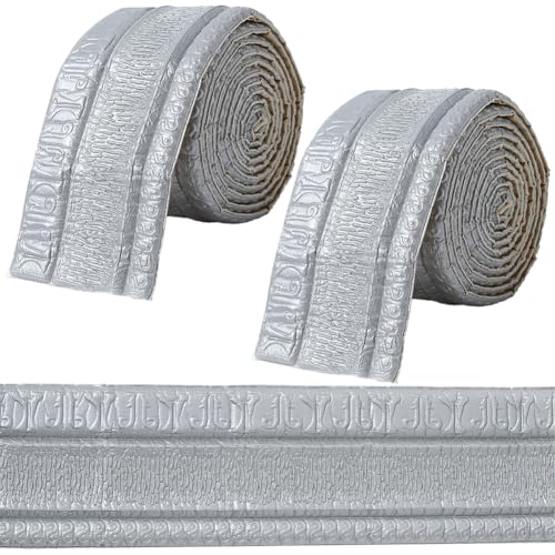 Image of GORGECFAFT 2 Rolls 2.3mx79mm 3D Wall Edging Foam Flexible Wallpaper Border Silver Gray Crown Molding Peel and Stick Mirror Edging Frame Lines Wall Base Ceiling Baseboard for Home Furniture DIY Decor