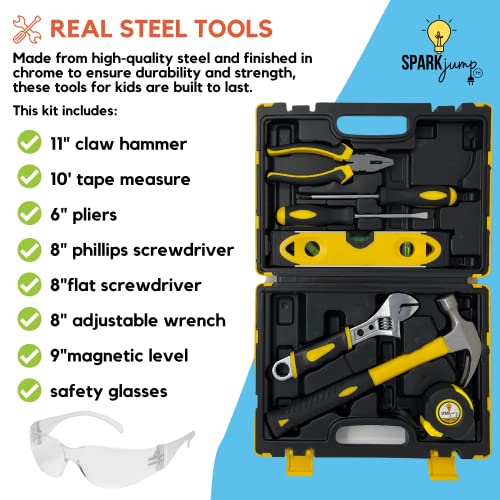 Sparkjump Deluxe Kids Tool Set | Real Kids Tools | Kids Tools Set For Boys | Includes Kids Leather Tool Belt And Kids Tool Box | Kids Real Tool Set | Beginner Tool Set For Kids | Kids Tool Kit #TOP1