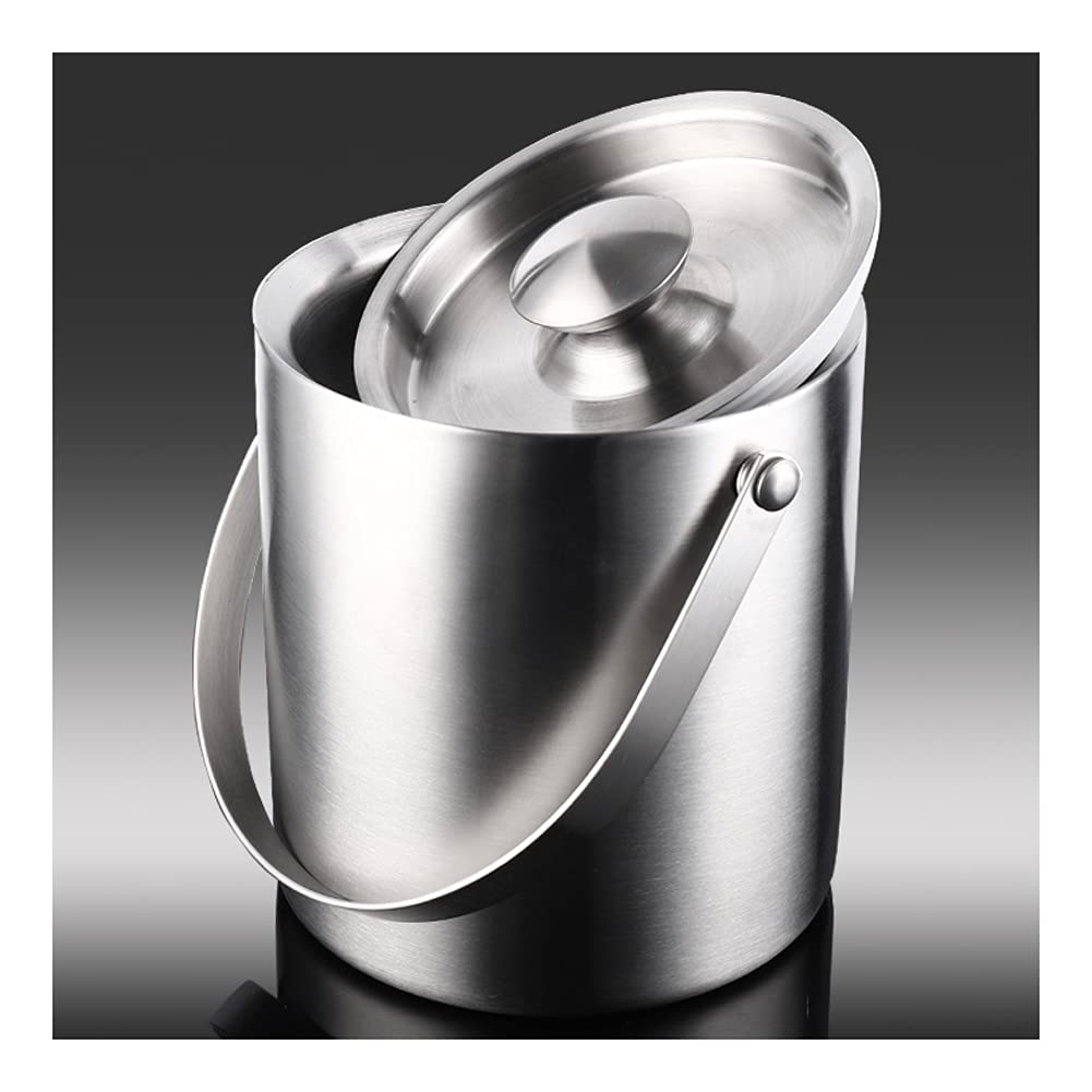 Secchiello per il ghiaccio da 3 litri in acciaio inox, secchiello per il ghiaccio con manico spesso, secchiello per il ghiaccio con isolamento a doppio strato e coperchio, secchiello per il vino (oro)