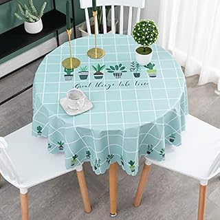 Qucover Round Tablecloth 120cm Simple Nordic Style Mildew-proof PVC Waterproof Wipe Clean Table Cloth for Circular Small Table, Green