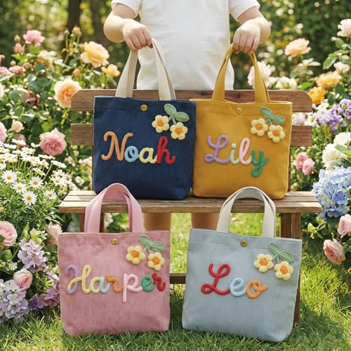 Bolsa Tote de Pana Personalizada con Flor 3D miniatura 2