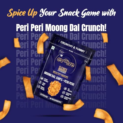 Image of Evolve Moong Dal Chips Healthy Snacks | Roasted, Gluten Free Snacks, No Palm Oil & Artifical colors, Moong Dal Snack, Peri Peri Flavor - 100gm Pack of 2