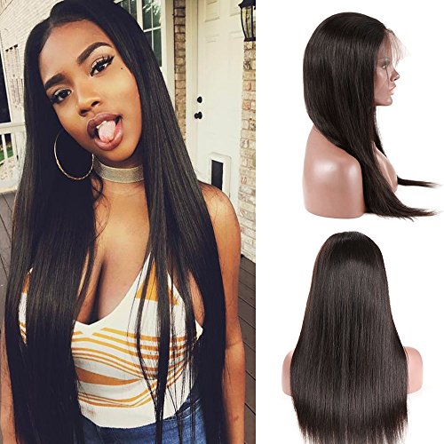 BQ HAIR 360 Lace Frontal Wig Pre Plucked-150% Density Straight Lace Front Wig- Brazilian Virgin Remy Human Hair-Natural Color (10" 360 wig)